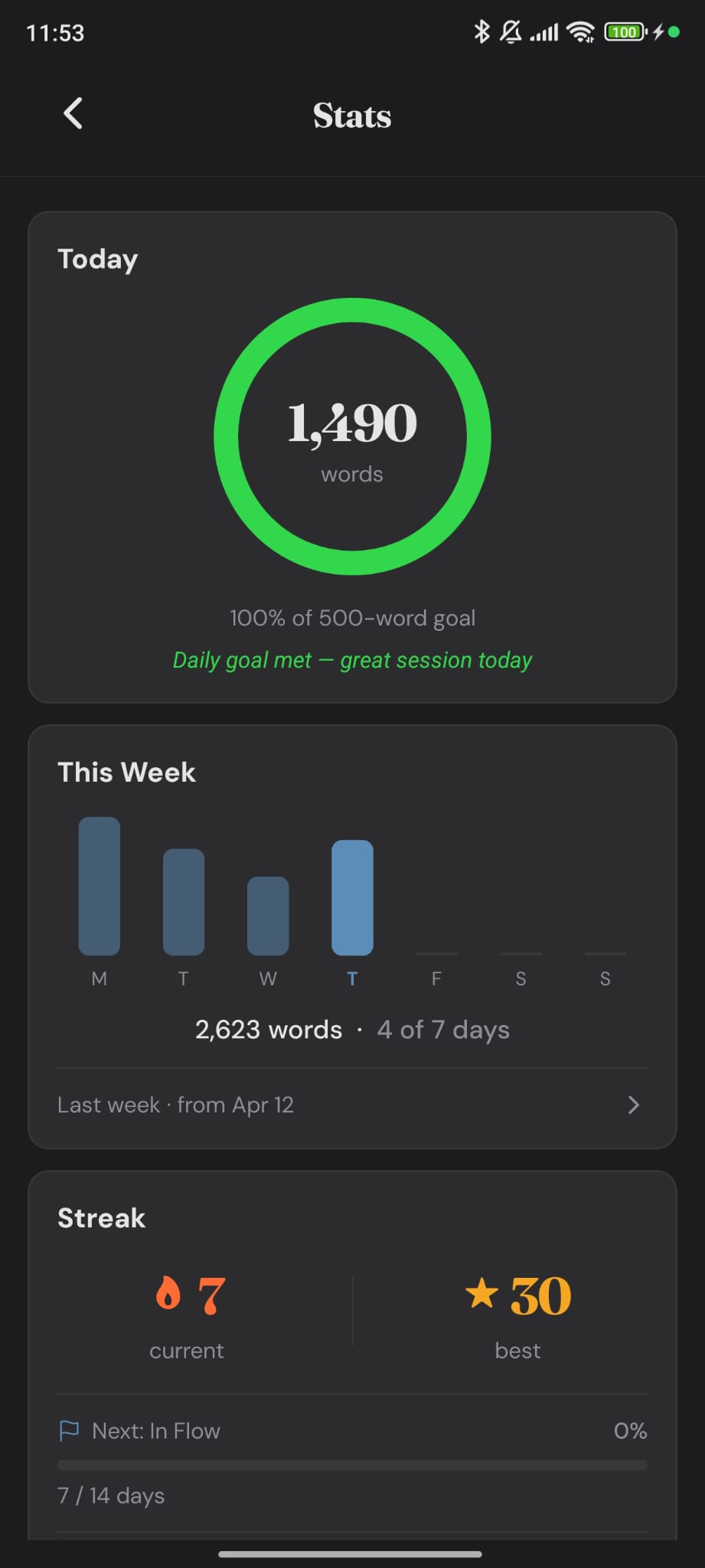 Daily goals and streaks